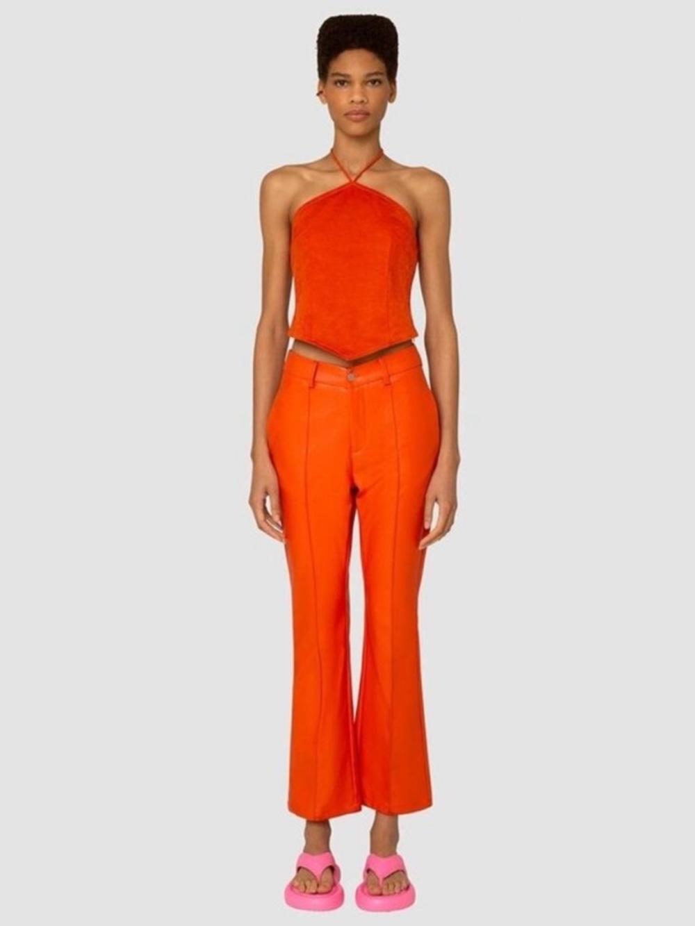 Amy Lynn Amber Faux Leather Flare V Front Trouser Pant Orange Womens Size M - Picture 1 of 10
